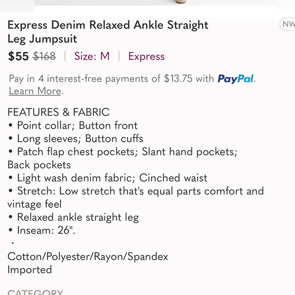 Express Denim Relaxed Ankle Straight Leg Jumpsuit - Picture 3 of 6